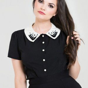 Hell Bunny Black Crepe Button Up Graveyard Blouse